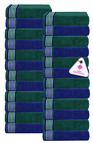 Casa Copenhagen - Juego de Toallas de algodón Egipcio supersuaves y absorbentes para baño y Cocina, 550 g/m², 12.0 x 12.0 in, 24 Piezas, Color Azul y Verde Wimbledon Cover