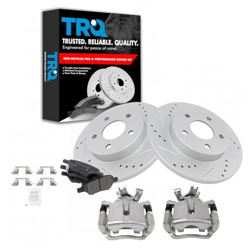 Image of TRQ Performance Rear Brake Pad and Rotor Set Semi Metallic Coated Drilled