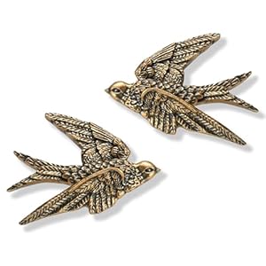 AMOIENSIS Bird Wall Sculpture Art, (Set of 2) 4¾ inch Resin Antique Gold Bird 3D Sculpted Floating Hanging Wall Sculpture Decoration