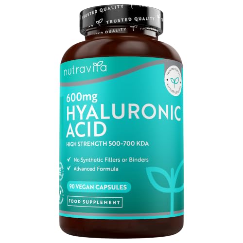 Nutravita Hyaluronic Acid Capsules - 3 Month Supply of 600mg Hyaluronic Acid Capsules - High Dose with 500-700 KDA - GMO Free with No Synthetic Fillers or Binders - Made in The UK