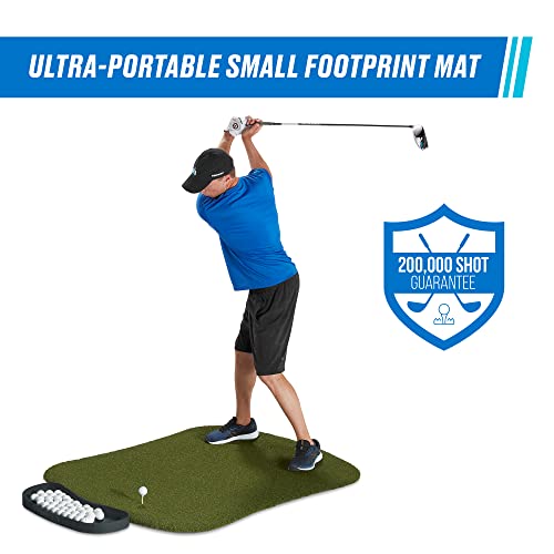 Fiberbuilt Golf Hourglass Hitting Mat - Premium 5' X 5' Indoor / Outdoor Performance Turf With Non-Slip Rubber Foam Padding | Comes With 4 Alignment Sticks And 1 Golf Ball Tray, Green, (688-5X5-Kit) #TOP4