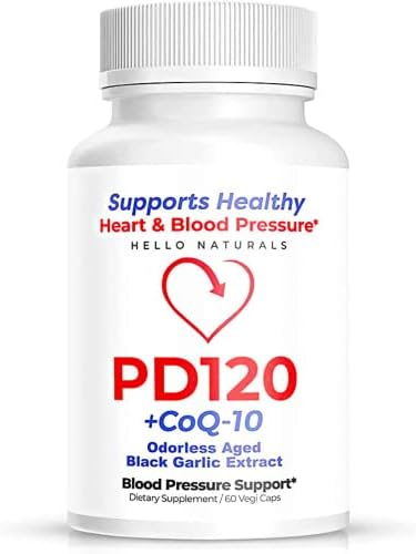 PD120, Natural High Blood Pressure Supplements, Odorless Black Garlic Extract, High Blood Pressure Supplement Pills, Lower Blood Pressure, 60 Caps