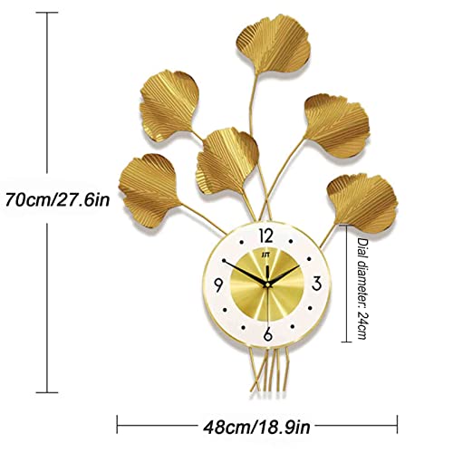 Horloge murale suspendue en fer forgé feuille de ginkgo dorée grand format