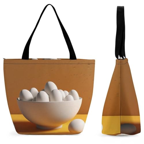 There Are Eggs in The Bowl Shopping Bag for Ladies Reusable Shopping Bagstote Bag Stylish Waterproof Oxford Cloth Ladies Shoulder Bag for Work Shopping