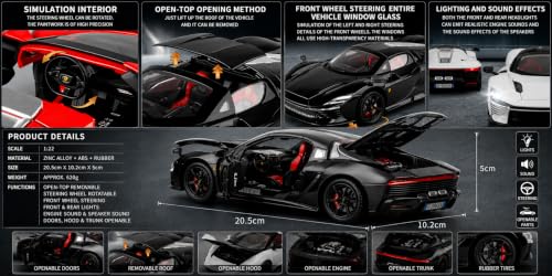 Image of Invite 1:22 Ferrari Daytona SP3 Diecast Model Car with Light & Sound, Openable Doors, Hood & Trunk, Removable Roof, Alloy Metal Sports Car Toy for Kids, Collectors - White