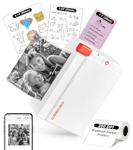 ORGBRO Sticker Printer Machine, X3 Mini Printer Print Pods Portable Thermal Inkless Sticker Maker, 2-3 Inch 300 DPI Bluetooth Pocket Printers for Smartphones, Notes, Journal, Photos, DIY, Kids Gift