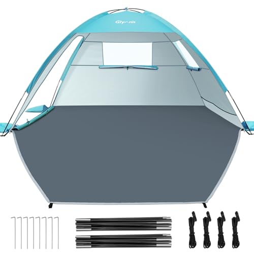 Image of Glymnis Beach Tent Sun Shelter for 3 Person with UPF 50+ UV Protection, Lightweight & Easy Setup Beach Shade Canopy with Vent Windows & Zippered Door - Blue
