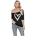MAGICMK Women Casual Plus Size Lips Print Off Shoulder T-Shirt Tops Black+Whiteheart S