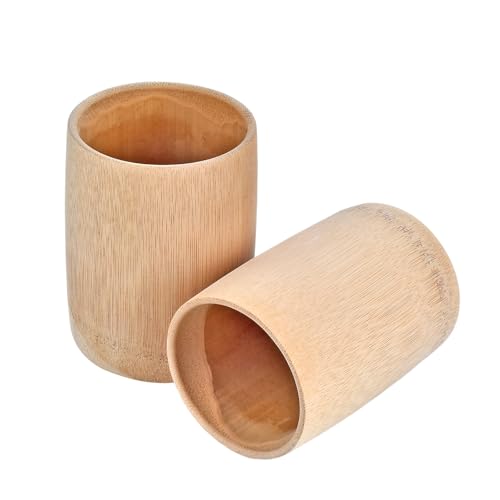 Metany 2PCS Unpainted Wooden Cups Unfinished Natural Bamboo Tea Cup Coffee Mug Wine Camping Cup Travel Craft Drinking Cup Gift Outdoor Mug for Paint and Decorate Dry Products