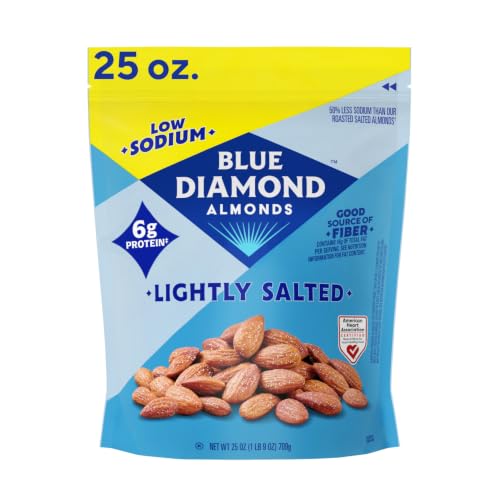 Image of Blue Diamond Almonds, Low Sodium Lightly Salted Snack Nuts, Plant-Based Protein and Fiber Salty Snacks, Great for Holidays, Parties, Events, Lunch, Pantry Staple, 25 Oz Resealable Bag (Pack of 1)