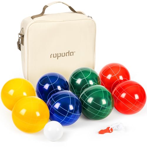 ropoda 107mm Bocce Ball Set Regulation Size and Weight with 8 Resin Bocce Balls, Resin Bocci Balls for Professional Tournament Competition, 60mm Pallino, Nine-Grid Shockproof Carrying Bag(2-8 Players)