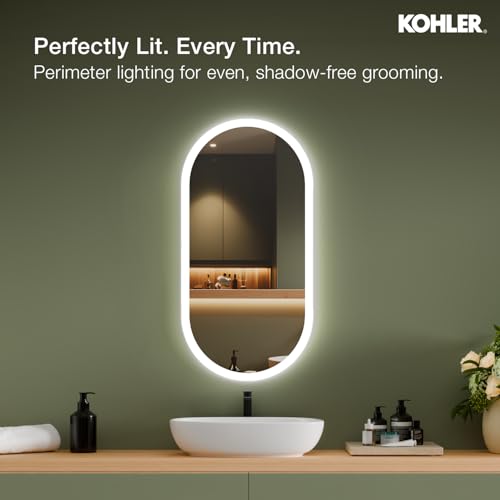 Image of Kohler ModernLife Capsule Lighted Mirror for Bathroom | Wall-Mounted HD Mirror | 100% Silver Coating, Defogger | 3 Color Temperatures & 3 Brightness Levels | 3 Yrs Warranty, 510 x 1018 mm
