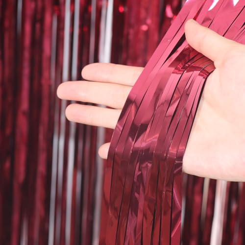 image for Voircoloria 3.3 x 6.6 ft Foil Fringe Backdrop Curtains, Tinsel Streame