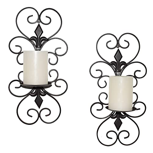 Juconsin Wall Sconces Candle Holder Set Of 2 Iron Candle Holder Hanging Metal Wall Art Home Decor For Living Room, Dining Room Decoration, Black #TOP2