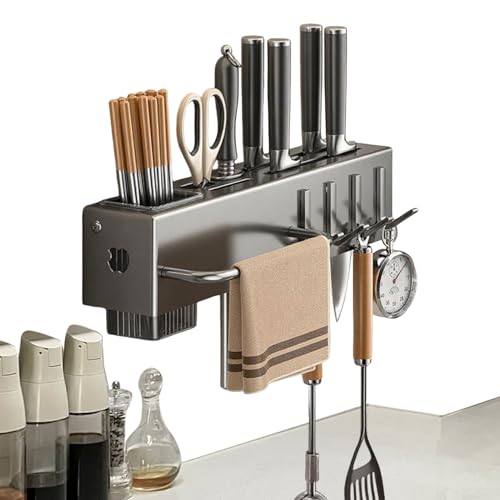 Tianeri Percha para utensilios de cocina | Soporte para utensilios de pared, organizador de almacenamiento con ganchos, colgador sin taladrar, accesorios de cocina para toallas, espátulas