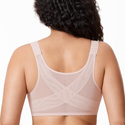Image of DELIMIRA Women's Front Closure Posture Plunge Bras | Full Coverage, Plus Size, Underwire, No Padding Unlined, Back Support, Seamless, B-H Cups