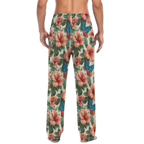 ALAZA Hibiscus Flowers Butterfly Men’s Pajama Pants Soft Long Sleep Pants Lounge Pajama Bottoms with Pockets2