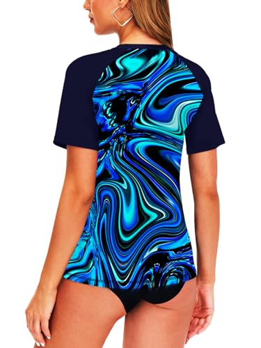 Image of AOBUTE Women Short Sleeve Rash Guard Gradient Sun Protection Swim Shirts