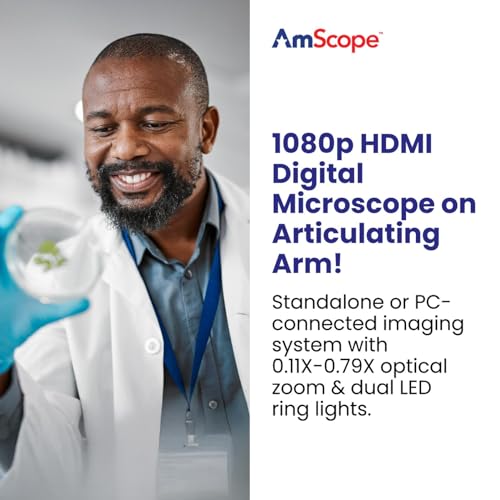 Image of AmScope UHM210 Series 1080p 2.0MP HDMI Digital Microscope on 11 inch Articulating Arm