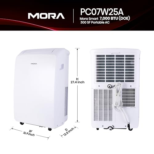 Mora Mora by Hisense Smart 7,000 BTU (DOE), 10,300 BTU (ASHRAE), 300 SF Portable AC, 3 Operating Modes (Cool, Dry, Fan), Remote and Window Vent Installation Kit Included, Goole Home & Alexa Support