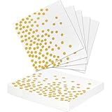 OSDUE 40 Servilletas Papel, 33 x 33 cm Servilletas Fiesta Decoración Mesa para Fiestas Decorativas Cumpleaños Bodas Celebraciones Navideñas, Dorados Lunares Blanco