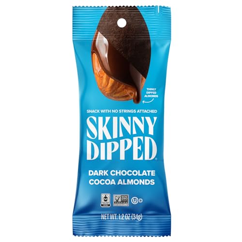 Image of SkinnyDipped Dark Chocolate Cocoa Almonds, 1.2oz Bags | 15 Pack | Crunchy Whole Almonds Thinly Dipped in Chocolate | Gluten Free | Plant Protein Snack Packs
