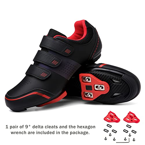 Honosuker Spd/Look Delta Cycling Shoes Compatible With Peloton Men&Women Indoor Outdoor Spinning Class Road Bike Bicycle Shoes With Look Delta Cleats Clip In Pedal Blackred 43 #TOP3