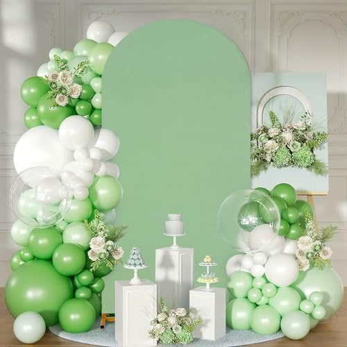 Image of SoarDream Sage Green Wedding Arch Backdrop Cover 6.6FT Spandex Fitted Sage Green Wedding Arch Covers Round Top Chiara Arches Backdrop Cover Fabric for Birthday Balloon Party Decoration