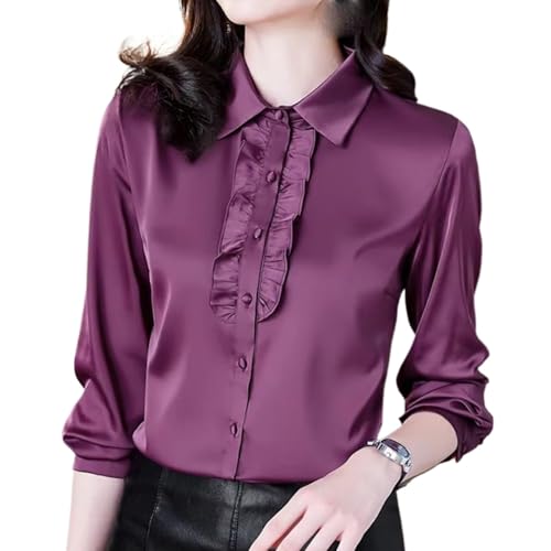 Chemisier en satin femme élégant avec volants parfait pour le travail et les sorties en automne