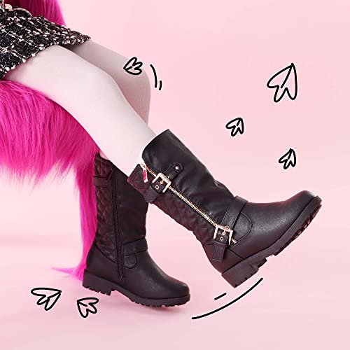 DREAM PAIRS Girls Faux Fur Lining Knee High Winter Motorcycle Riding Boots Toddler/Little Kid/Big Kid2