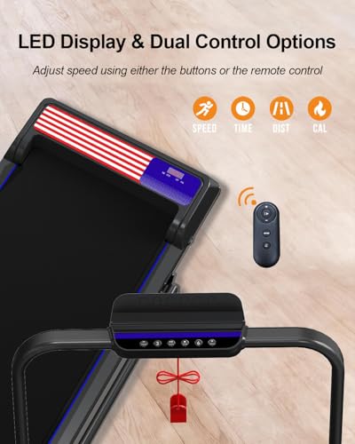 Image of 2.25HP Walking Mat Treadmill,2-in-1 Foldable Under Desk Treadmill with Handle Bar 16 inches Wide Running Belt,LED Touch Screen,Remote Control for Home /Office Use