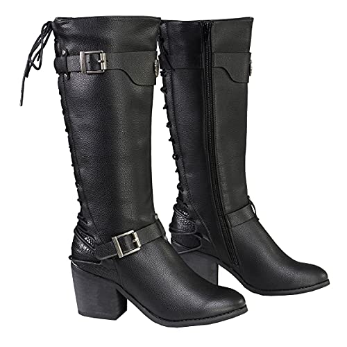 Milwaukee Leather Women's Tall Premium Black Fashion Casual Biker Style Boots MBL - 8