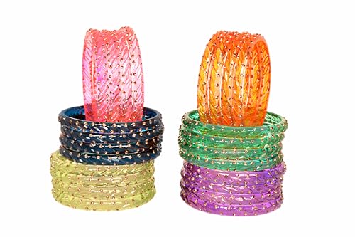 Image of Swara Creations Crystal Bangles for Women /Raindrop Kada Set /Multicolor glossy finished bangles Kadas with Golden Zirconwork bangles for women & girls(24Pcs)