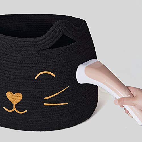 Image of Large Woven Cotton Rope Storage Basket, Laundry Basket Organizer for Toys, Blanket, Clothes, Towels, Gifts | Pet Gift Basket for Cat, Dog - 15.7 inch Lx13 inch Wx13.4 inch H, Black