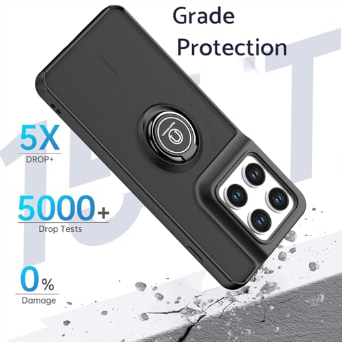 Image of QUIETIP Case for Motorola Edge 70 with Screen Protector,Magnetic Ring Car Stand Silicone Translucent Matte Drop Protection Cover,Black