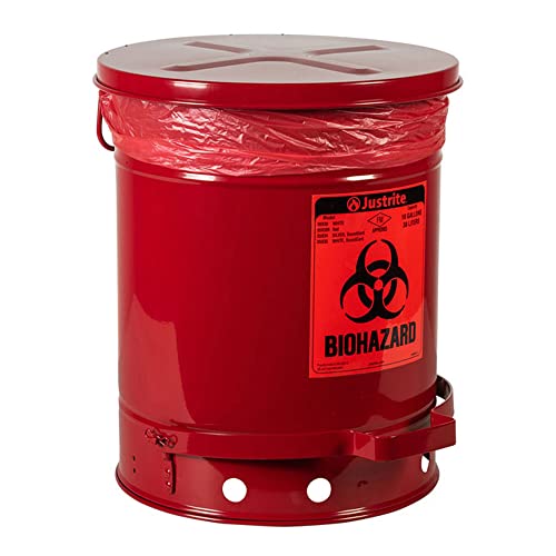 Justrite 05930R Steel Biohazard Waste Can, 10 Gallon Capacity, Red - Thumbnail 2
