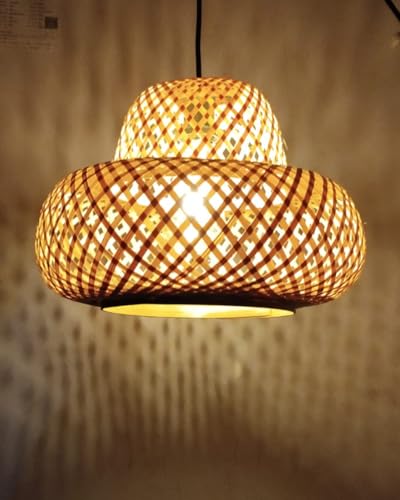Image of Bamboo Lamp | Pendant Lamp | Boho Lamp Shade|Cane Lampshade | Rattan Lamp Shade | Bamboo Hanging Lamps Pendant Light for Living Room, Bedroom, Hall (Cowboy Hat)