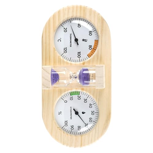 IWOWHERO Sauna Thermometer Hygrometer Minuten Sanduhr Mechanisches Sauna Raumthermometer für Präzise Temperatur Luftfeuchtigkeitsmessung Dampfbeständig Geeignet für Innen-saunen und