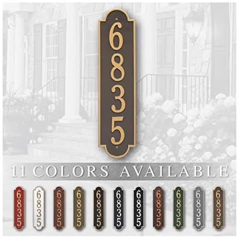 Whitehall™ Personalized Cast Metal Address plaque - The Extra Large, Richmond Vertical Plaque. Made in the USA. BEWARE OF IMPORT IMITATIONS. Display your address and street name. Custom house number sign. Cover
