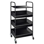 STABLE 4-Tier Rolling Utility Cart, Heavy Duty Metal Storage Organizer with Lockable Wheels, Kitchen Cart for Pantry, Bathroom, Office, Garage, Black – Sturdy Wire Shelf & Durable Steel Frame
