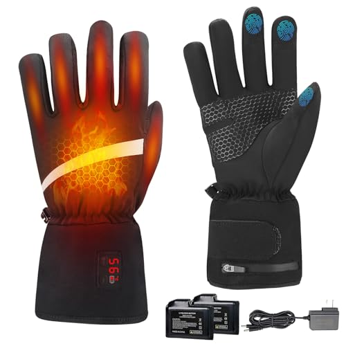INKON Heated Gloves for Men Women, Rechargeable Battery Gloves Temperature Display,Touchscreen for Cycling Hiking (Black, Small)