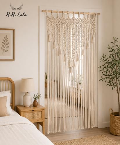 Image of Macrame Curtains |Handwoven Boho Curtains| Bohemian Curtain for Windows Door Cotton for Home | Window Doorway Backdrop Arch (Lvory H' 80x W' 40 inch 1 Peach)