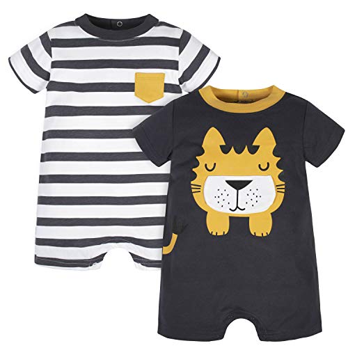 Gerber Baby Boys' 2-Pack Rompers, Grey Tiger, 3-6 Months
