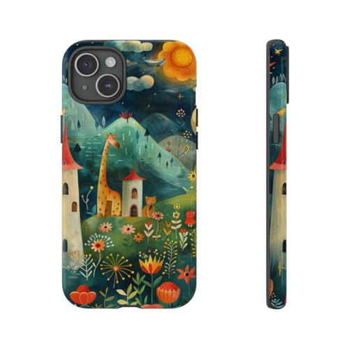Coque iPhone 15 Plus paysage fantastique rigide et brillante coloris vert