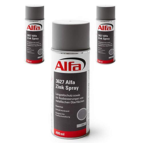 Alfa 3627 Lot de 3 sprays de zinc de 400 ml: Protection contre la corrosion, la rouille, en zinc résistant à la chaleur avec séchage rapide pour métal et soudure par point