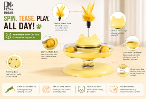 Image of PetVogue Interactive Cat Tower Toy with Feather Teaser Ball Track | Plastic Cat Exercise Toy with Spring Feather | Indoor Kitten Activity Toy | Fun Chase & Hunting for Cats (Green)