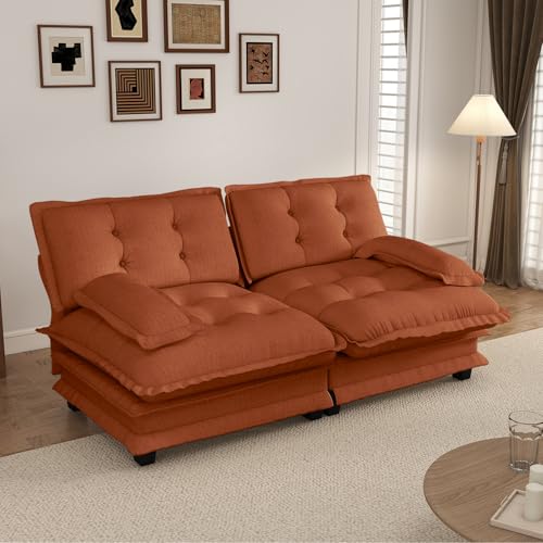 Modular Sectional Sofa, 28D High-Density Foam Cloud Couch, Chenille U-Shaped L-Shaped Sectional with Ottoman, Screw-Free Assembly, 12cm Raised Legs for Living Room (Orange, 77 inch-Straight)