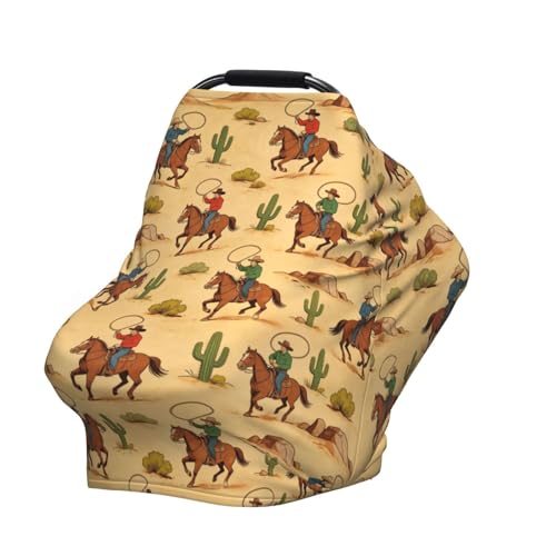 Image of Western Cowboy Cactus Baby Stuff Car Seat Cover for Baby,Mom Nursing Breastfeeding Covers,Multi-Use Car Seat Canopy Carrier Cover,Stroller Cover Newborn Shower Gift for Boys Girls