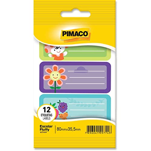 Etiqueta Escolar Decorada, Pimaco, Fluffy, 80x35,5mm, 12 Etiquetas