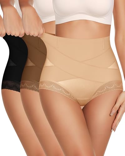 MEIYATING Tummy Control Underwear for Women High Waisted Post Partum Full Coverage Compression Soft Panties C Section ladies Briefs 3 Pack Multicolor L